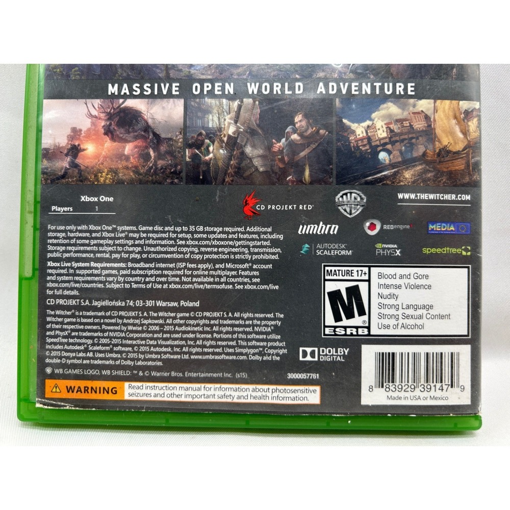 The Witcher 3 Wild Hunt Xbox One Game with Soundtrack CD and Manual WB Games - Picture 11 of 11